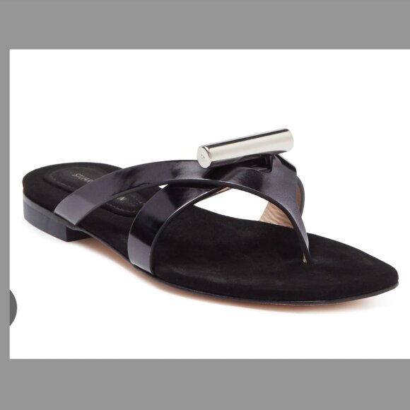 STUART WEITZMAN Arro Metallic Bar Thong Sandal Size 7.5 - Picture 1 of 6